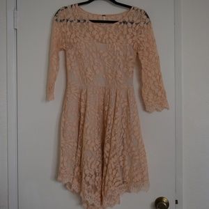 Free People Light Rose Pink Lace Dress 3/4 Sleeve